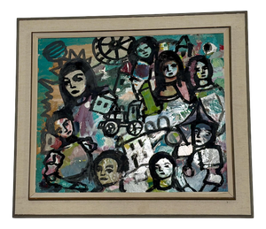 Erik Heinertz, Collective with Youthful Face, 1960s, Oil on Panel, Framed