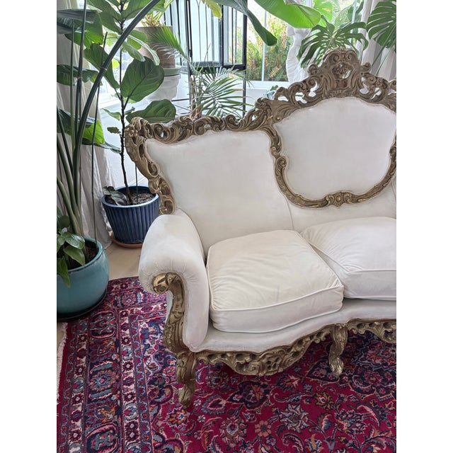 Late 20th Century Rococo Revival Louis XV Style Carved Sofa With Ivory Upholstery For Sale - Image 9 of 12