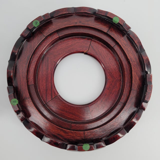 Vintage Chinoiserie Porcelain Garden Stool & Carved Wood Stand Set For Sale - Image 13 of 14