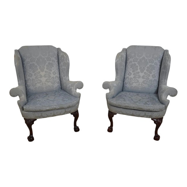 Pair Kindel Winterthur Collection Philadelphia Wing Chairs For Sale