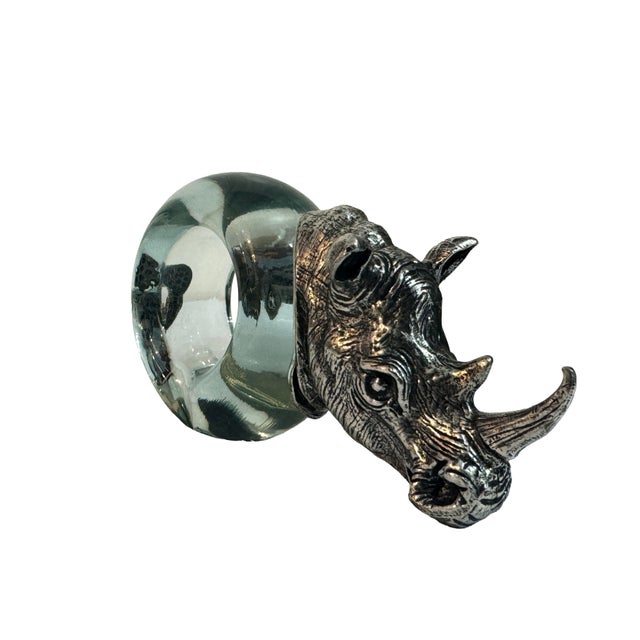 Vintage Safari African Wildlife Animals Handblown Glass & Pewter Napkin Rings - Set of 8 For Sale - Image 15 of 18