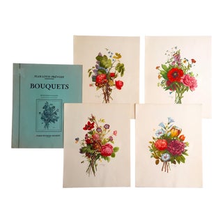 Jean Louis Prevost " Bouquets " Vintage 1942 Etching Tone French Botanical Floral Prints Folio - Set of 4 For Sale