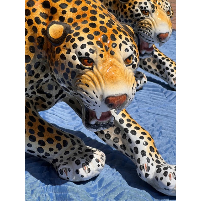Mid 20th Century Monumental Vintage Italian Ceramic Leopards - Set of 2 For Sale - Image 9 of 12