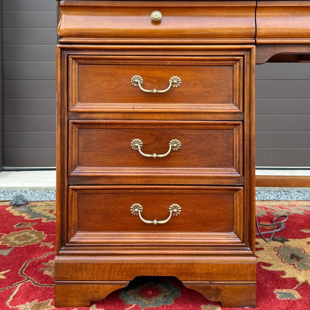 French Country Vintage Lexington French Country / Louis Philippe Cherry 5 Drawer Writing Desk With Bookcase Top For Sale - Image 3 of 18