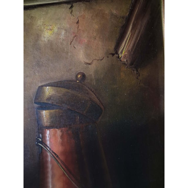 Paint Vintage Realist Still Life Oil Painting With Copper Coffee Pot and Fruit, Signed J. Gardner For Sale - Image 7 of 12