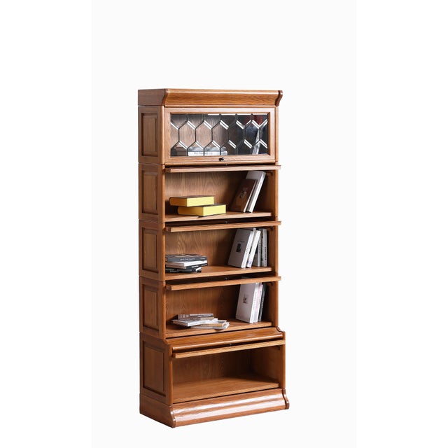 Mission Style Oak Barrister Bookcase 5 Stack-Leaded Glass in Micheals Cherry For Sale In Chicago - Image 6 of 18