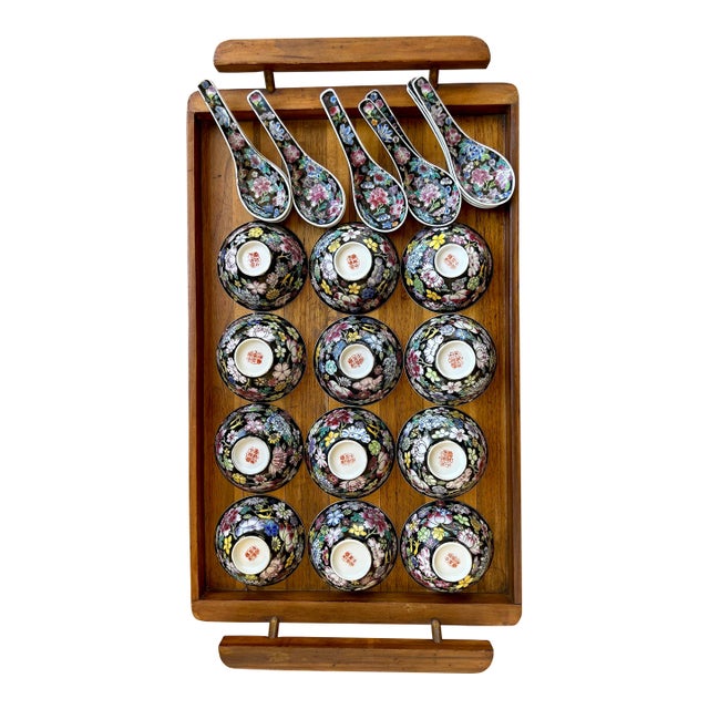 Vintage Chinese Mille Fleur Noire Set - Set of 29 For Sale