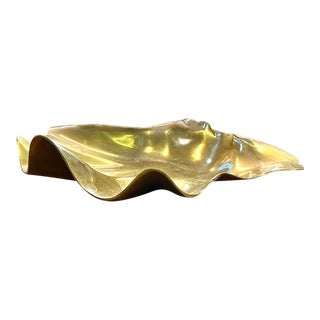Mid Century Solid Brass Shell Shallow Bowl, Decorative Object For Sale