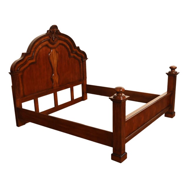 Baroque Style King Size Mahogany High Back Carved Bed Frame For Sale