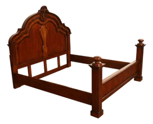 Baroque Style King Size Mahogany High Back Carved Bed Frame