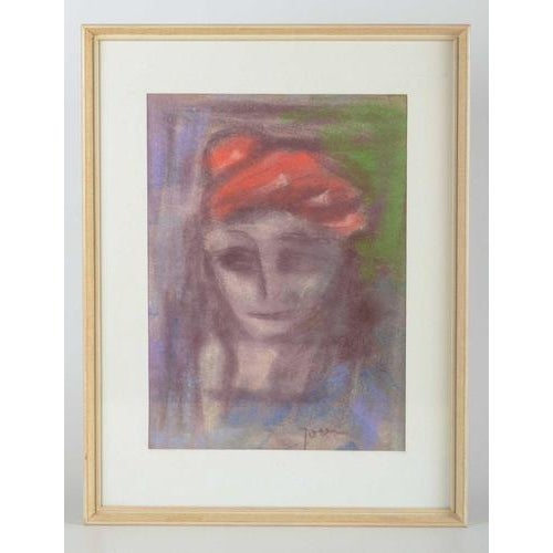 Ivan Jordel (1901–1965), a listed Danish artist. Crayon on paper. Portrait, mid-20th C. A sensitive and dreamlike portrait...