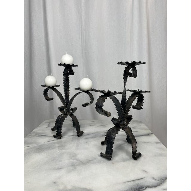 Black Brutalist Wrought Iron Candlesticks, 1950s, Set of 2 For Sale - Image 8 of 9