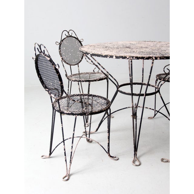 Metal Mid-Century Wrought Iron Patio Set Table and Four Chairs For Sale - Image 7 of 18