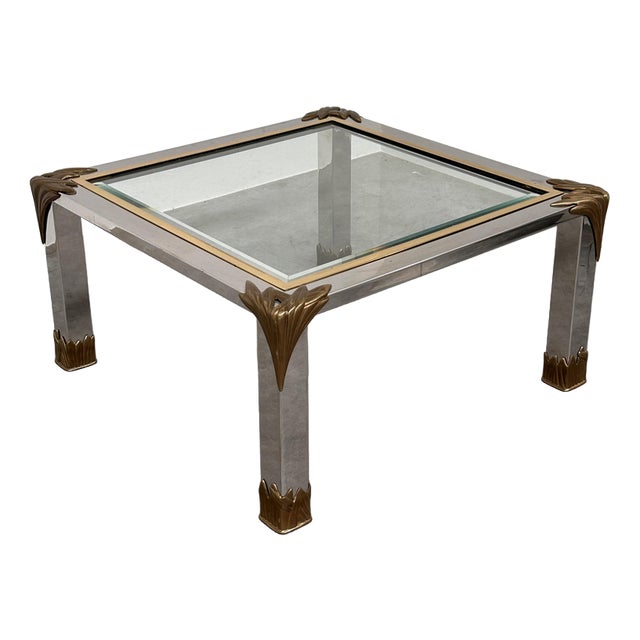Vintage Chrome and Brass Coffee Table with Sculptural Leaf Details, 1970s For Sale
