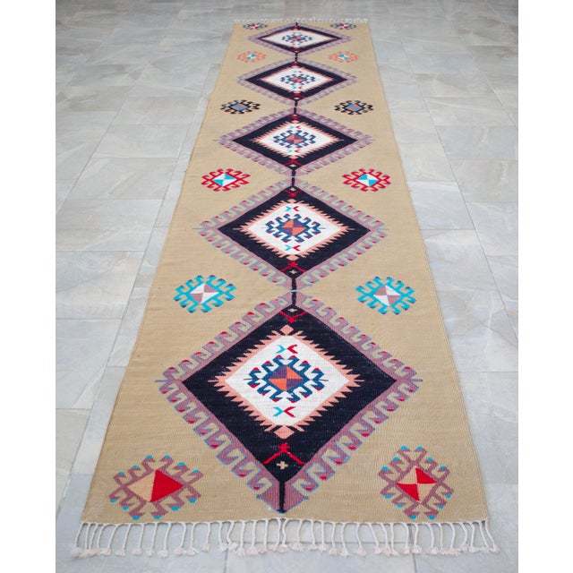 Hand Woven Silk Runner Rug. Extra Long Hallway Decor. Turkish Silk Kilim. Luxury Kitchen Decor - New - 3′1″ X 14′1″ For Sale - Image 4 of 14