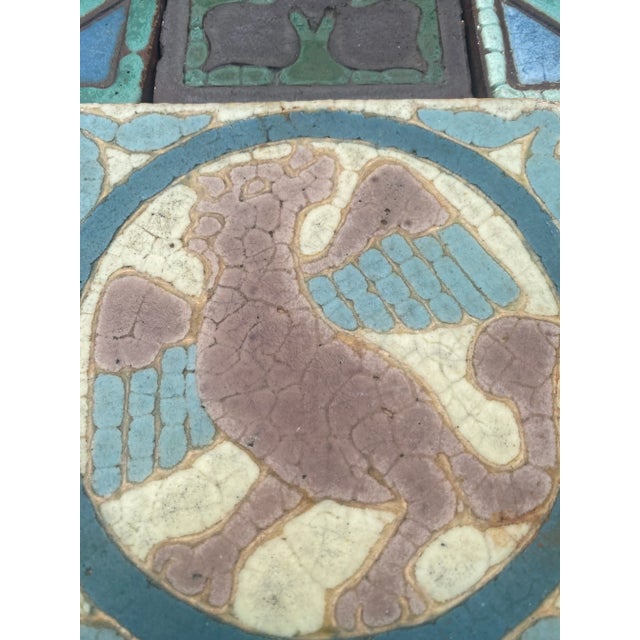 1900s Arts and Crafts Grueby Faience Co. Tile Fireplace With Scene Tiles For Sale - Image 11 of 12