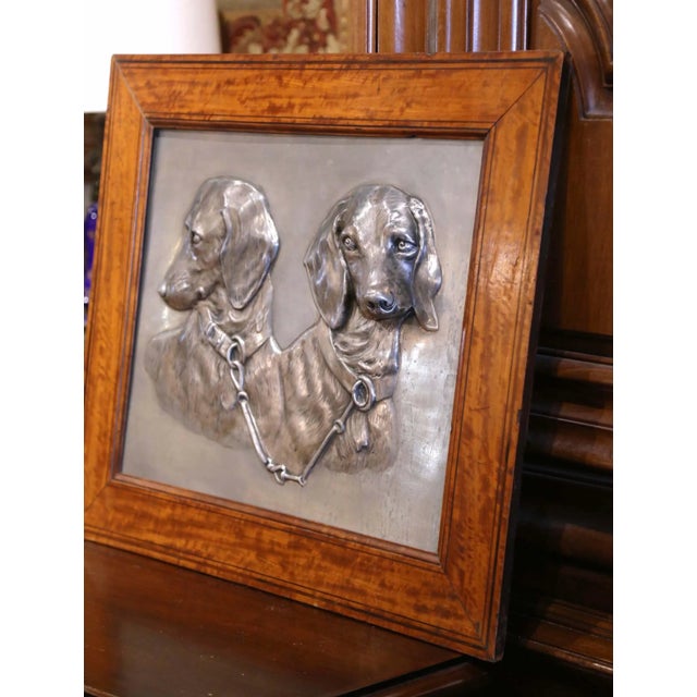 Early 20th Century Early 20th Century French Pewter Relief of Two Hunting Dachshunds in Wood Frame For Sale - Image 5 of 6