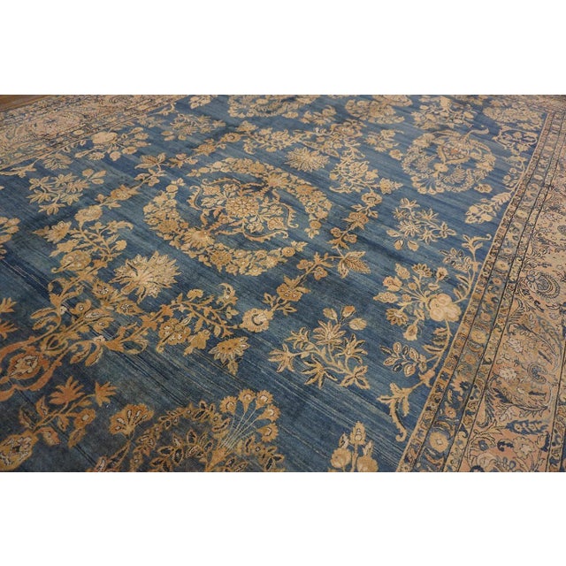 Marvelous Blue Color With Great Medallion Design Antique Kirman Lavar Rug For Sale - Image 9 of 10