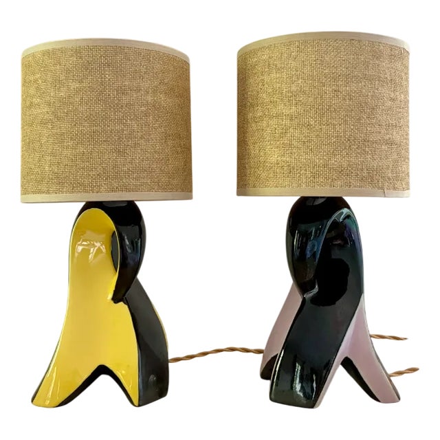 Ceramic Bedside Lamps, 1950, Set of 2 For Sale
