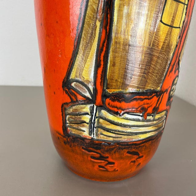 Large Fat Lava Multi-Color Sailing Boats Floor Vase from Scheurich, 1970s For Sale - Image 15 of 18