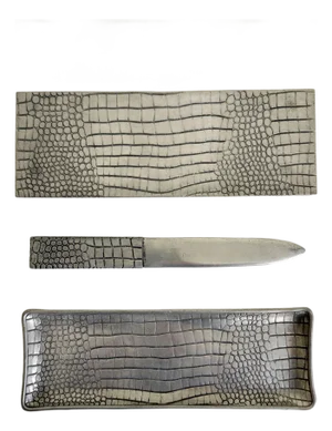 French Pewter Crocodile Embossed Desk Set - Set of 3