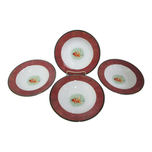 Lynn Chase Asian Views Gold Fish 9" Rimmed Soup Bowl Set of 4
