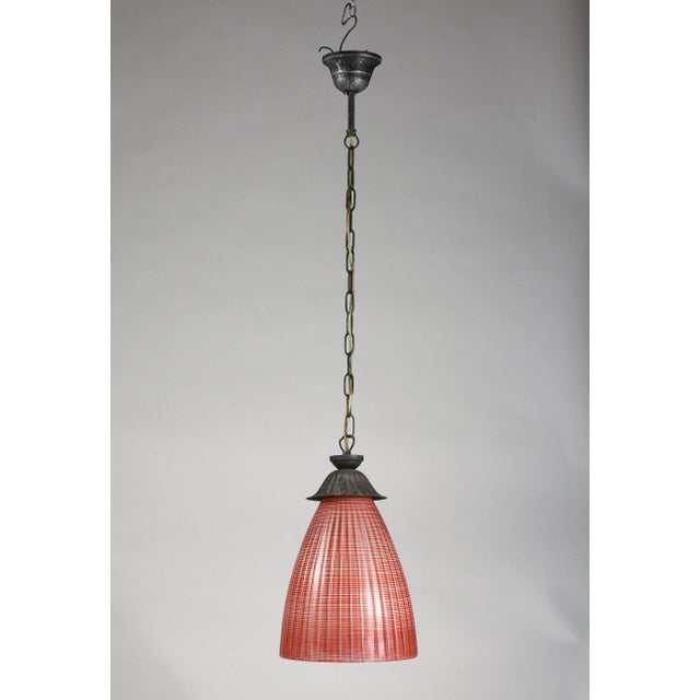 1970s Italian Striped Coral Red Glass Ceiling Lamp, 1970s For Sale - Image 5 of 7