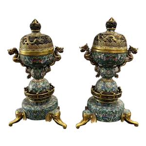 Pair of Late 20th Century Very Large Chinese Art Cloisonne on Bronze Incense Burner