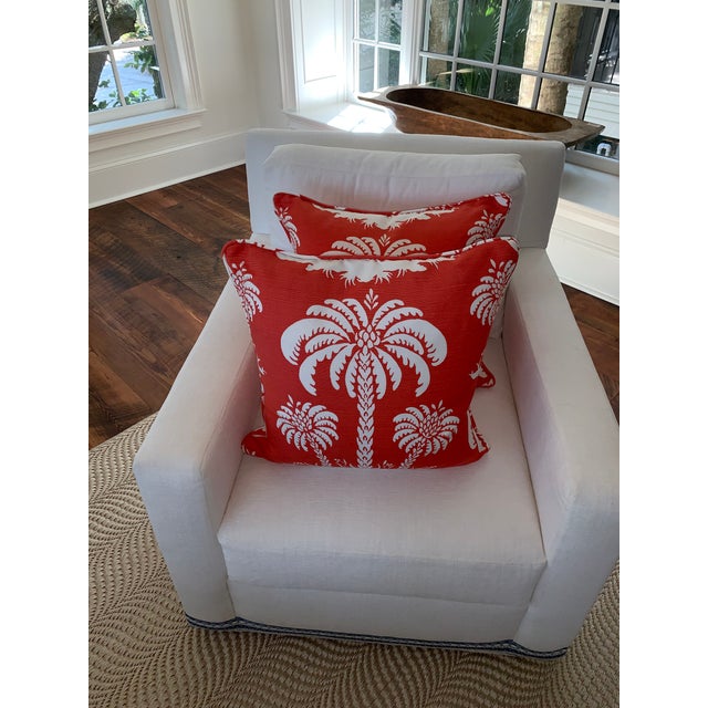 Coastal Thibaut Summerhouse Collection Coral Palm Pillows- Set of 2 For Sale - Image 3 of 6