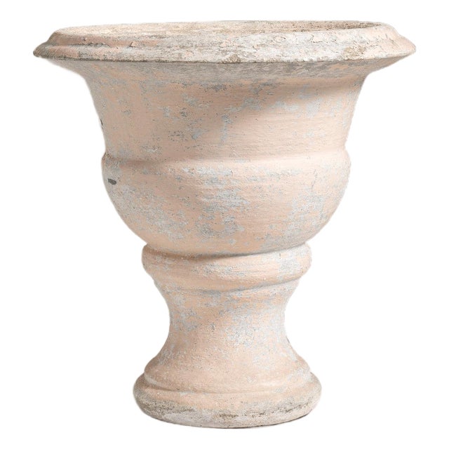 1960-1969 France Weathered Antique White Painted Pedestal Urn Planter For Sale