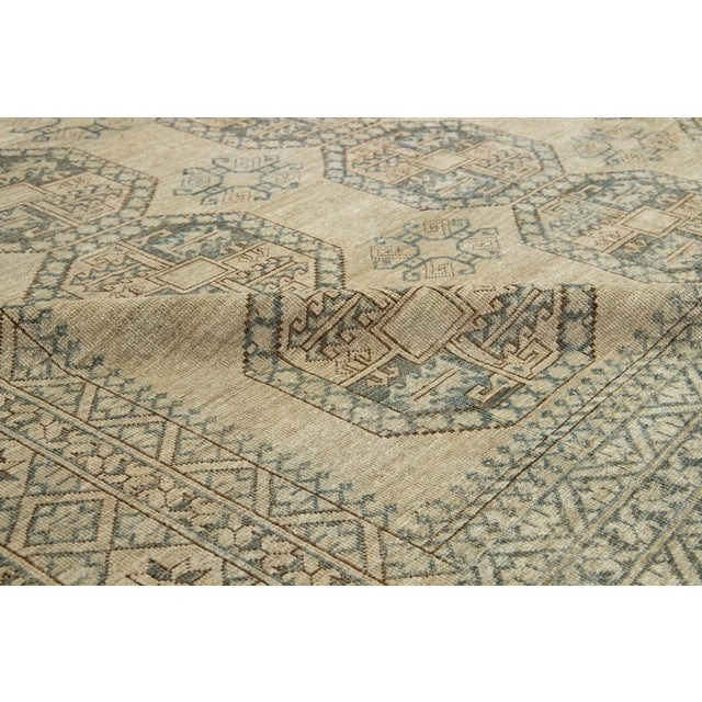 Textile 9 X 10 Beige Antique Handmade Turkmen Wool Rug With Geometric Pattern For Sale - Image 7 of 11