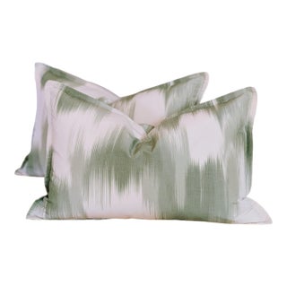 Pierre Frey La Grandiere in Topiaire Green Lumbar Pillows With Mini Flange- Pair For Sale