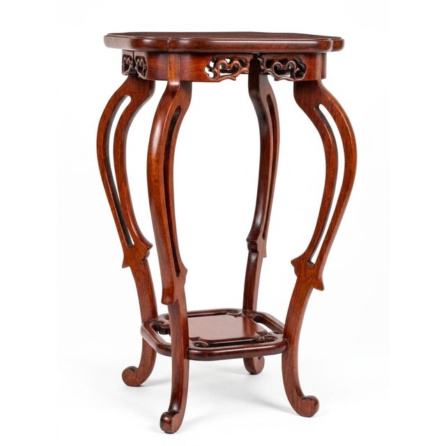 Hand carved Rosewood petite chinoiserie style drink table, plant stand. Just the perfect small size to place in a tight...