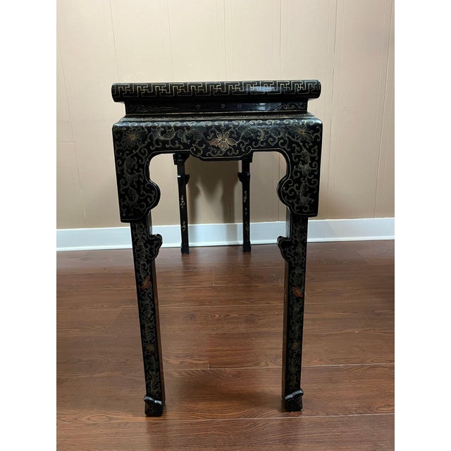 Vintage Chinese Console Table Black Lacquer Chinoiserie Gilt Hand Painted C1950 For Sale - Image 16 of 18