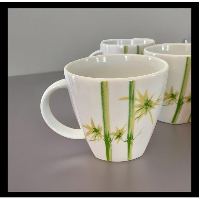 Late 20th Century Lubiana Poland Bamboo Flower Coffee Tea Mugs, a Set of 5 For Sale - Image 5 of 6