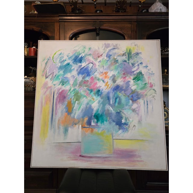 A large and beautiful impressionist painting in it's original artist paint decorated frame . Having glorious colors with...