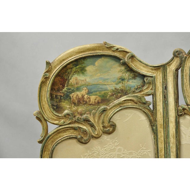 Early 20th Century Antique French Louis XV Hand Painted Petite 3 Panel Folding Dressing Screen For Sale - Image 5 of 18