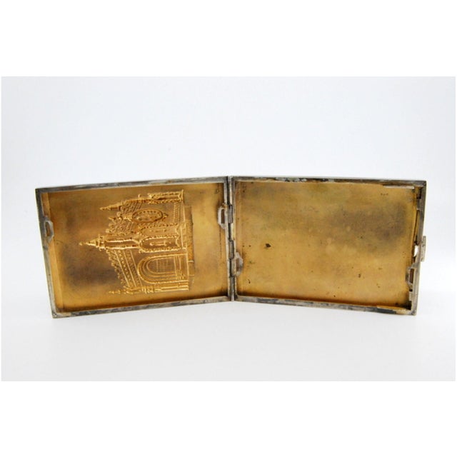 Matte Silver Cigarette Case with High Relief Depicting the Monastery of Tomar and a Hinged Lid. For Sale - Image 4 of 7