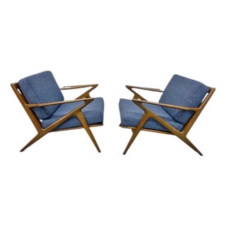 Mid-Century Danish Modern Poul Jensen Selig Walnut "Z" Arm Chairs - Set of 2 For Sale