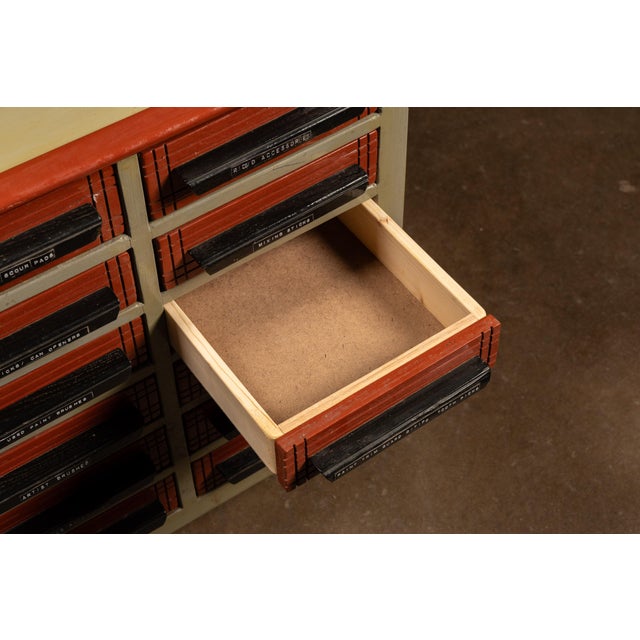Wood Vintage 12-Drawer Industrial Rolling Parts Cabinet For Sale - Image 7 of 7