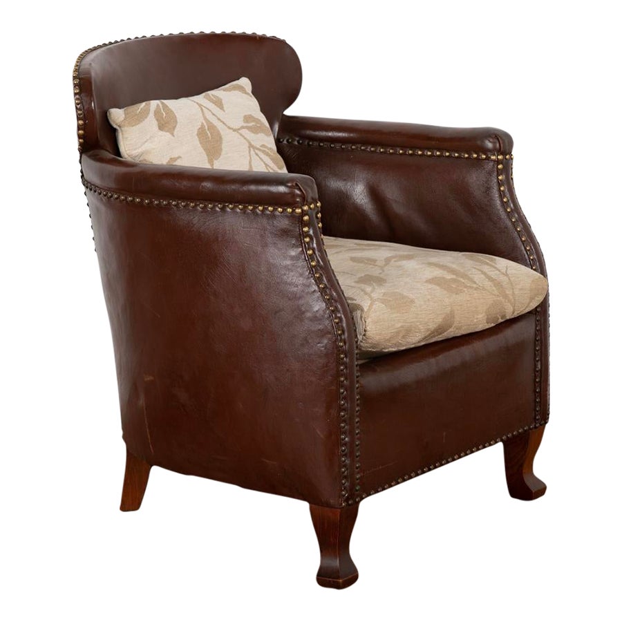 Vintage Brown Leather Small Arm Chair, Denmark Circa 192040 Chairish