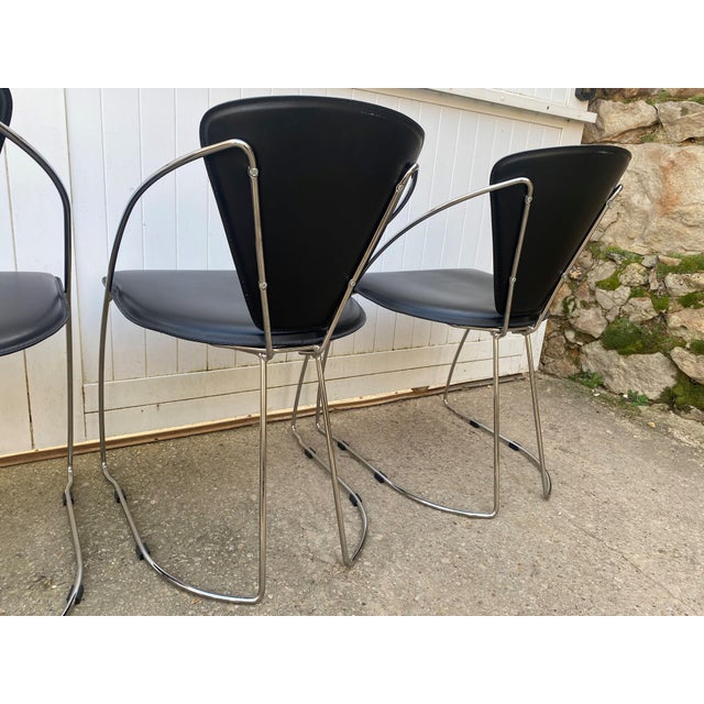 Metal Vintage Linda Armchairs in Black Leather and Chromed Steel Frame by Arrben, 1980s, Set of 4 For Sale - Image 7 of 18
