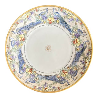 Antique 1900s Bavaria Porcelain Hand Painted Peacock and Fruit Platter/Charger Plate For Sale