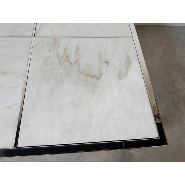 1970s Leon Rosen for Pace Collection Portuguese Marble & Polished Stainless Steel Coffee Table For Sale - Image 10 of 13