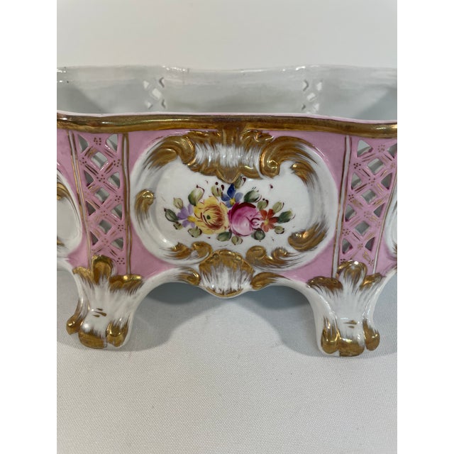 Mid 20th Century French Sorelle Gilded Porcelain Footed Jardiniere Cachepot For Sale - Image 11 of 16