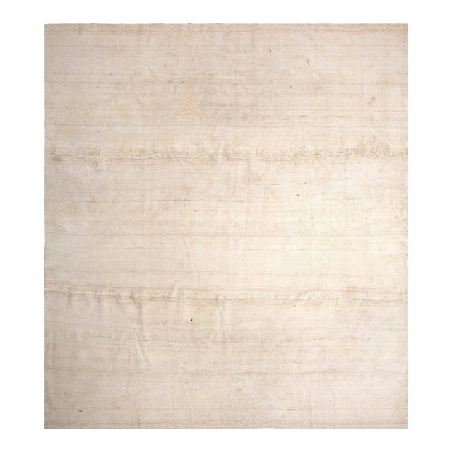 1950s Ivory Open Field Vintage Kilim n.w. Persian Rug 9'2" X 10'2" Flatweave Wool Carpet For Sale