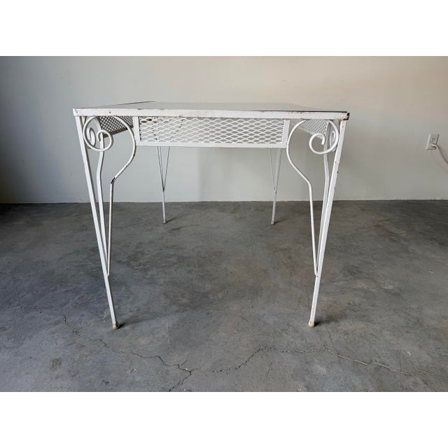 Vintage White Painted Metal and Glass Top Garden Dining Table For Sale - Image 4 of 11