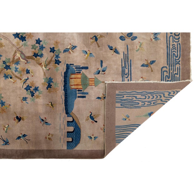 Art Deco Antique Chinese Art Deco Rug 1920s - 100 Birds & Phoenix Pictorial Wool 10x14 For Sale - Image 3 of 10