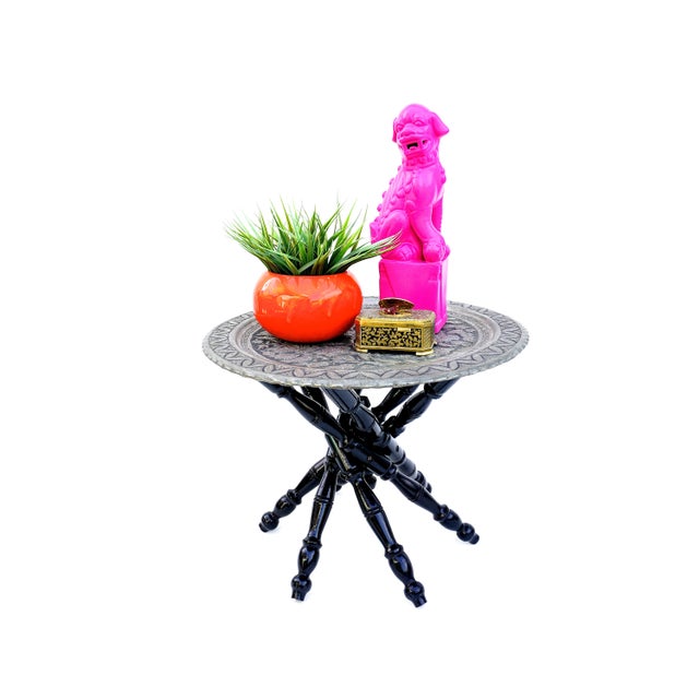 Vintage Repousse Pewter Tray Table Qalam Zani Plant Stand Chairish