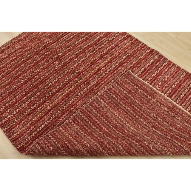 Gabbeh Rug 4'7'' X 6'9'' Red Wool Striped Contemporary Hand-Knotted Carpet For Sale - Image 11 of 12